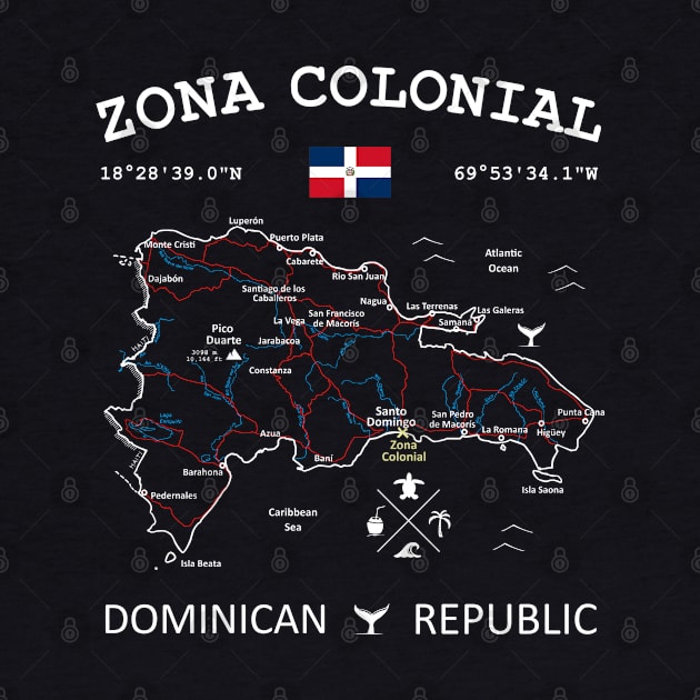 Zona Colonial Dominican Republic Flag Travel Map Coordinates GPS by French Salsa